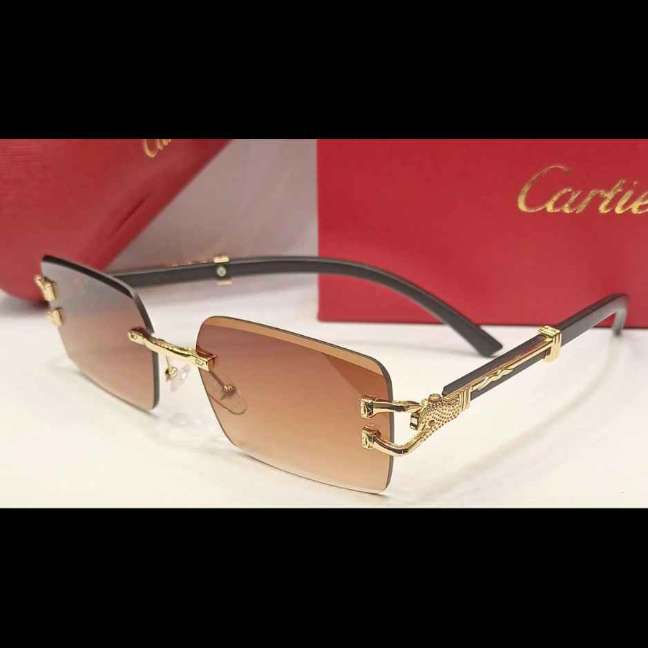 Cartier Rimless Sunglasses Vintage Metal Leopard Side